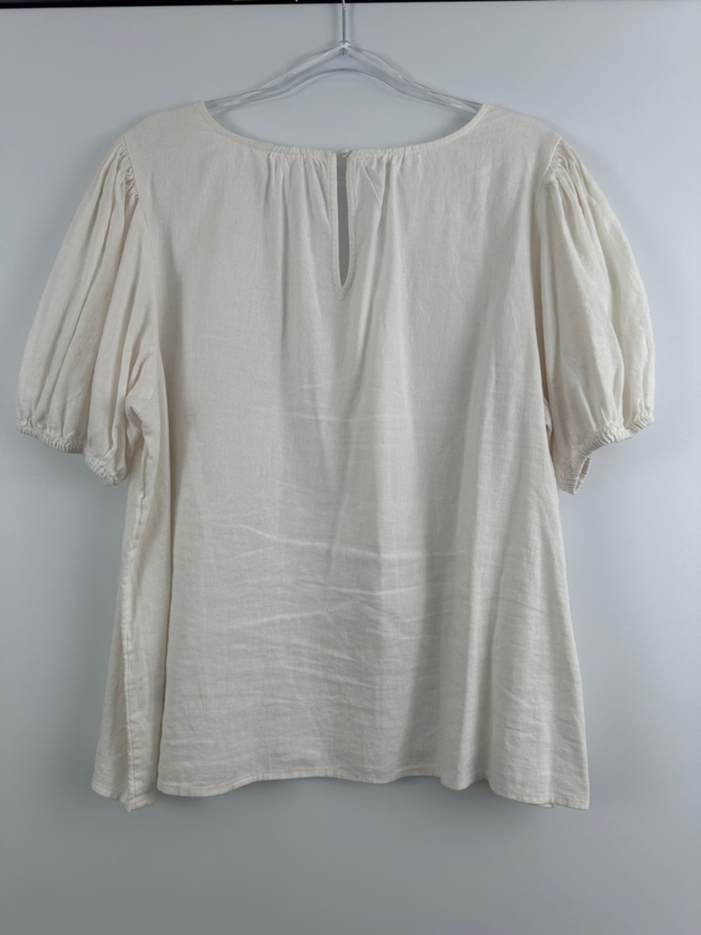 LC Lauren Conrad Cream Linen Blend Puff Sleeve Blouse XL V-Neck Cottagecore Top - Picture 7 of 7